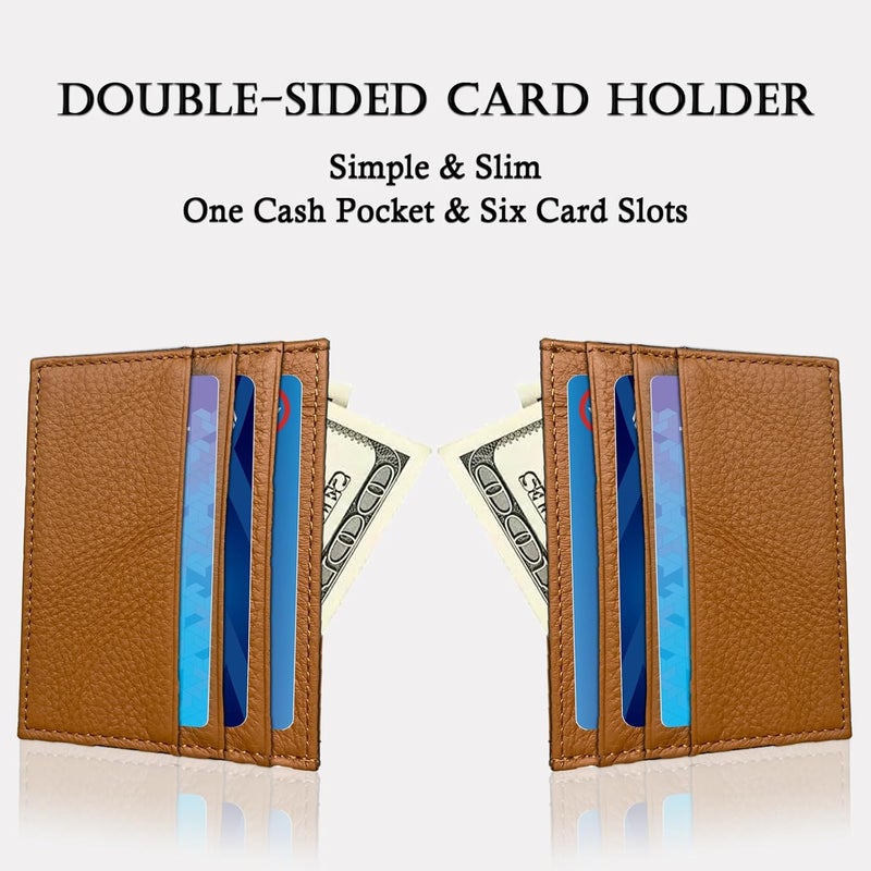 WOXVM Credit Card Holder Wallet RFID Blocking Slim Credit Card Cases Holder Premium Leather Minimalist Front Pocket Small Wallet with 6 Card Slots and 1 Pockets for Men Women (Brown) - Image 4